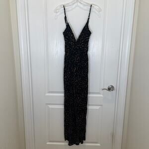 Revolve Blu‎ Moon Velvet Burnout Dress Leopard Print Black Brown Wrap Maxi S